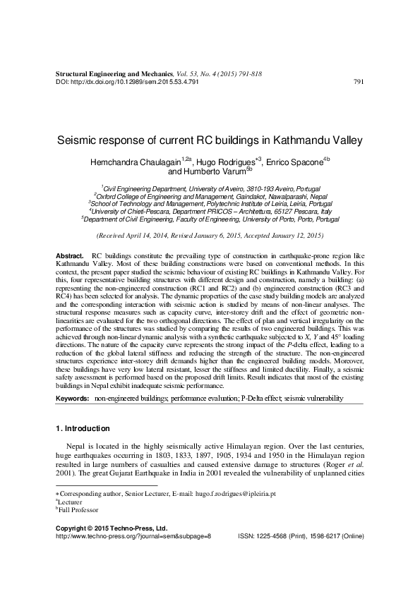 (PDF) Seismic response of current RC buildings in Kathmandu Valley