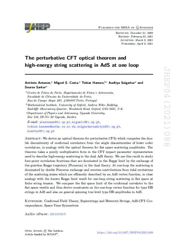 (PDF) The perturbative CFT optical theorem and high-energy string ...