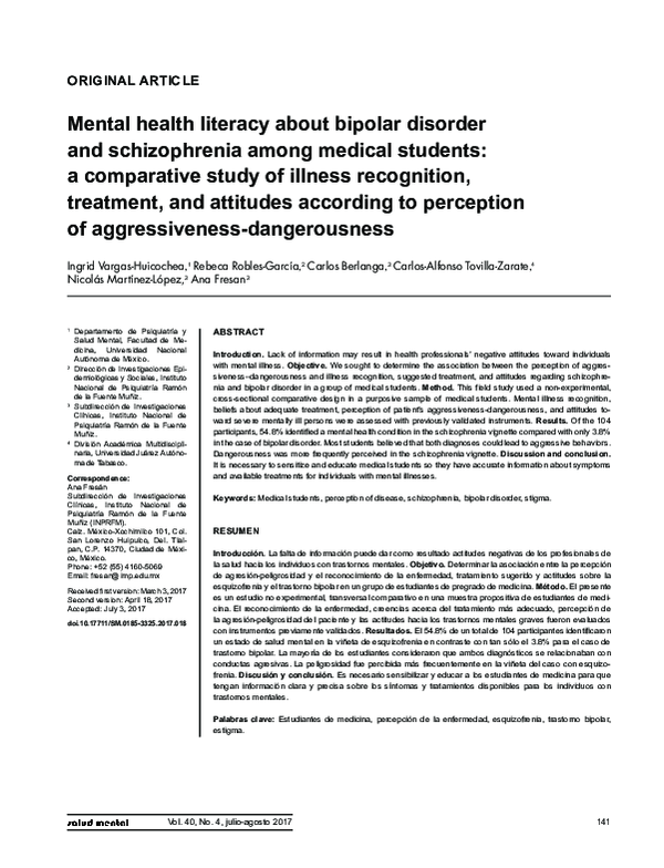 (PDF) Mental health literacy about bipolar disorder and schizophrenia ...