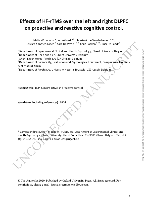 (PDF) Effects of HF-rTMS over the left and right DLPFC on proactive and ...