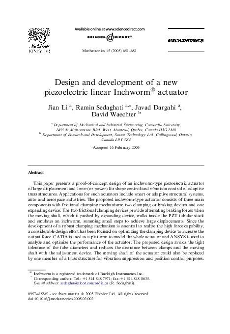 (PDF) Design and development of a new piezoelectric linear Inchworm ...