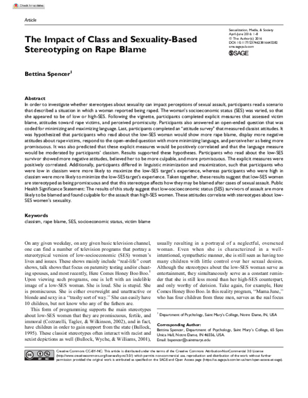 (PDF) The Impact of Class and Sexuality-Based Stereotyping on Rape Blame