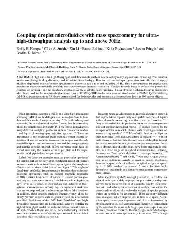 (PDF) Coupling Droplet Microfluidics with Mass Spectrometry for ...