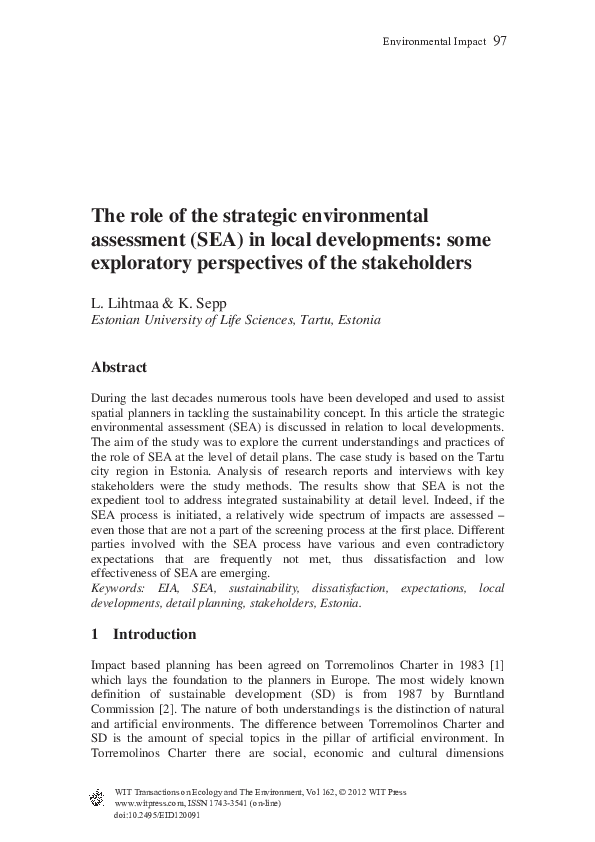(PDF) The role of the strategic environmental assessment (SEA) in local ...