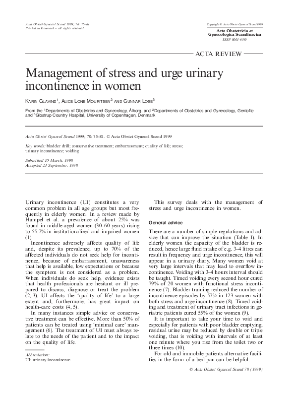 (PDF) Management of stress and urge urinary incontinence in women