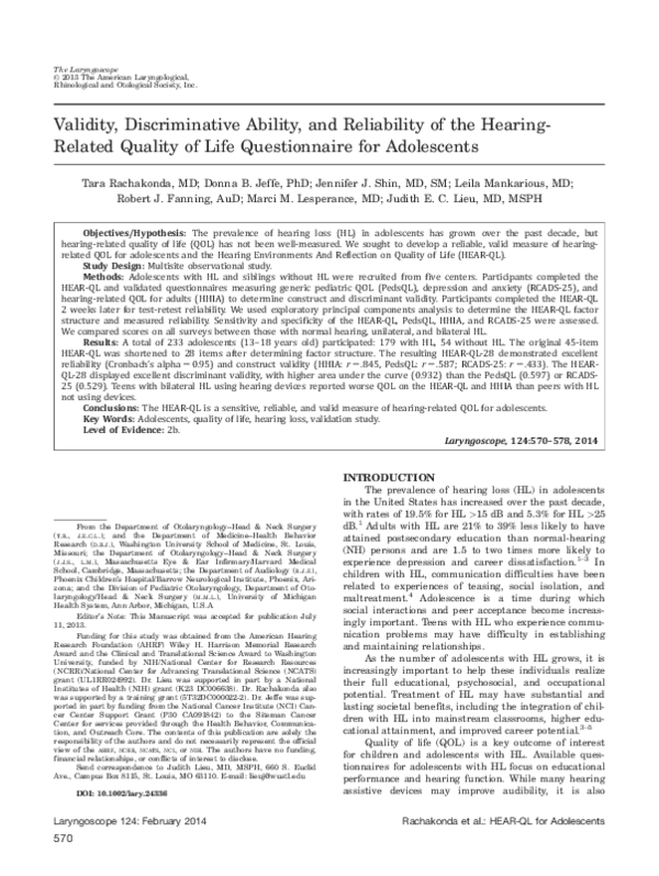 (PDF) Validity, discriminative ability, and reliability of the hearing ...