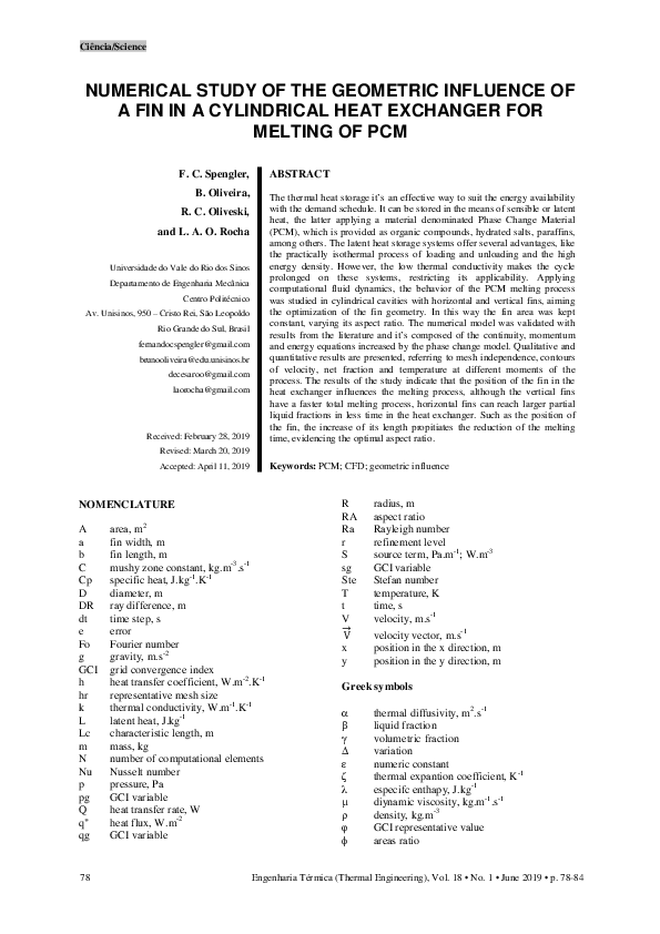 (PDF) Numerical Study of the Geometric Influence of a Fin in a ...