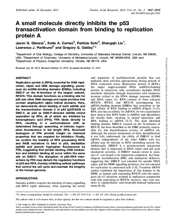 (PDF) A small molecule directly inhibits the p53 transactivation domain ...
