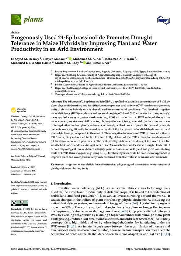(PDF) Exogenously Used 24-Epibrassinolide Promotes Drought Tolerance in ...