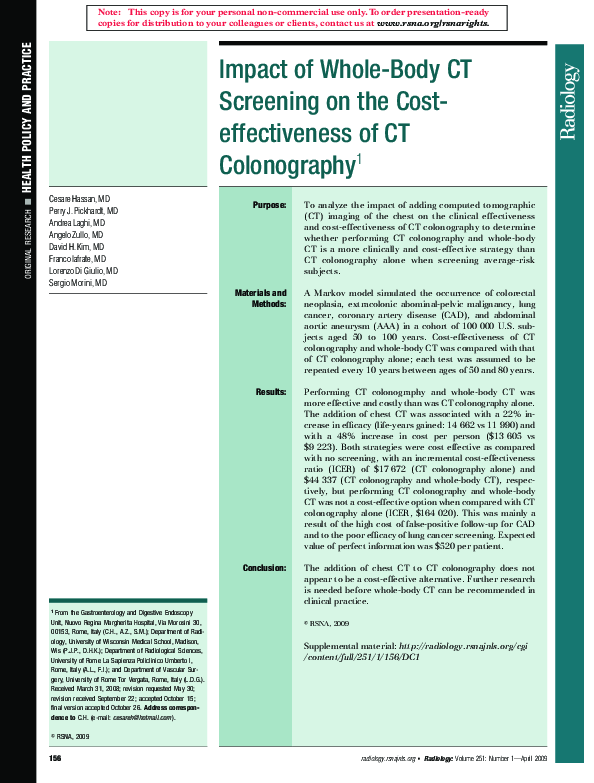 (PDF) Impact of WholeBody CT Screening on the Costeffectiveness of CT