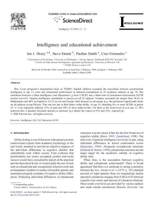 (PDF) Intelligence and educational achievement