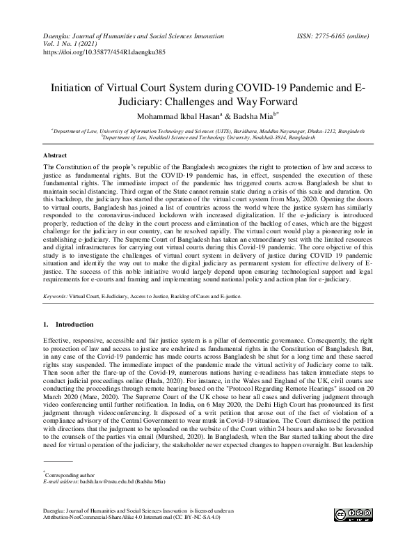 (PDF) Initiation of Virtual Court System during COVID-19 Pandemic and E ...