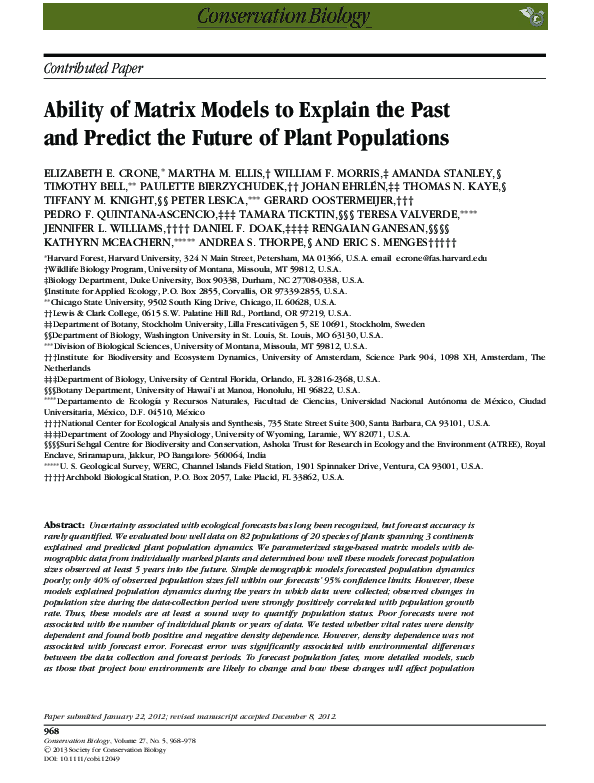 (PDF) Ability of matrix models to explain & predict
