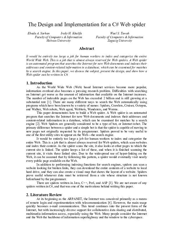 (PDF) The Design and Implementation for a C# Web spider