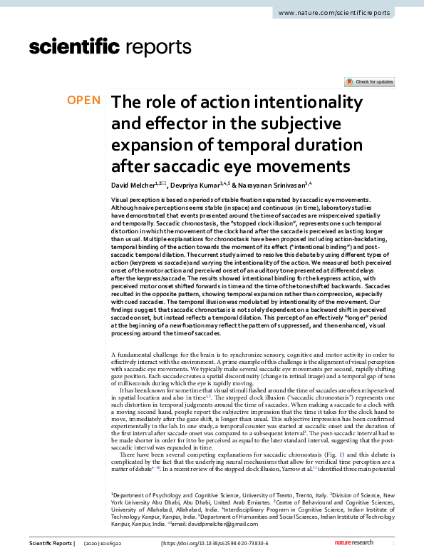(PDF) The role of action intentionality and effector in the subjective ...
