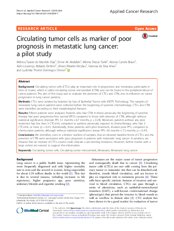 (PDF) Circulating tumor cells as marker of poor prognosis in metastatic ...