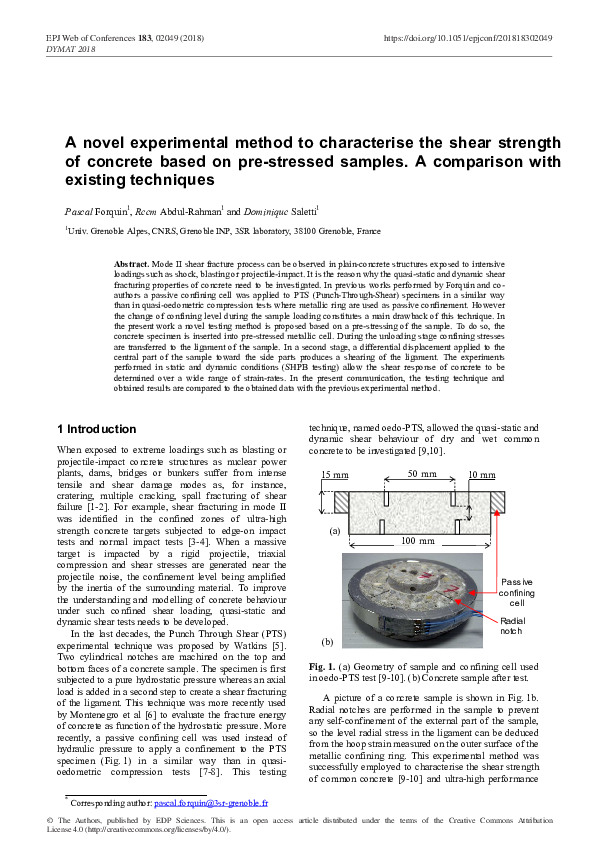 (PDF) A novel experimental method to characterise the shear strength of ...