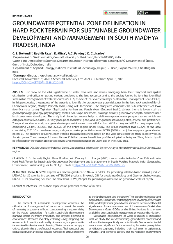 (PDF) Groundwater Potential Zone Delineation in Hard Rock Terrain for ...