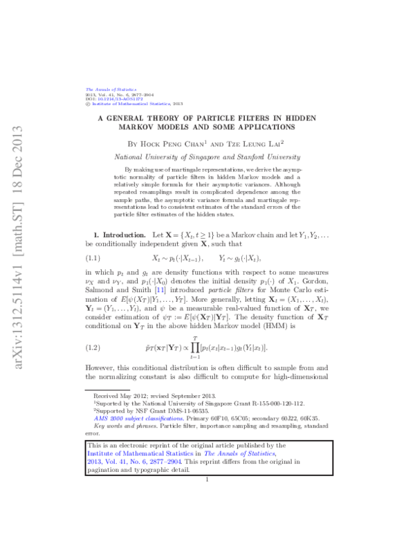 (PDF) A general theory of particle filters in hidden Markov models and ...