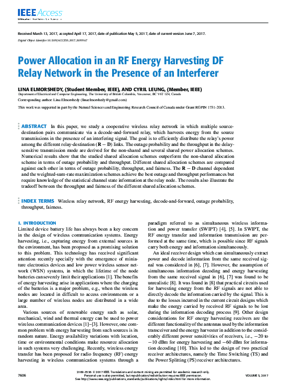 (PDF) Power Allocation in an RF Energy Harvesting DF Relay Network in ...