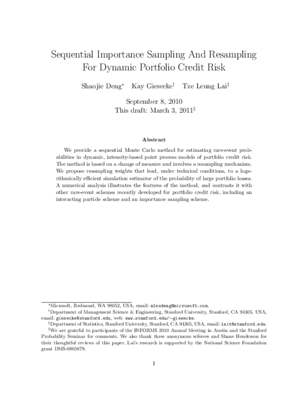 (PDF) Sequential Importance Sampling and Resampling for Dynamic ...