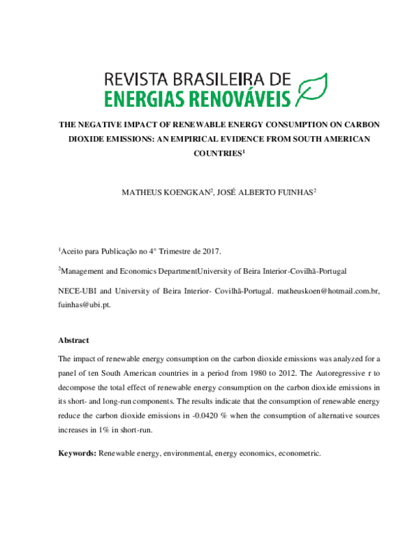 (PDF) The Negative Impact of Renewable Energy Consumption on Carbon ...