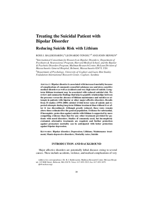 (PDF) Treating the Suicidal Patient with Bipolar Disorder
