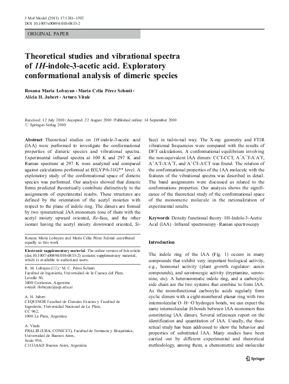(PDF) Theoretical studies and vibrational spectra of 1H-indole-3-acetic ...