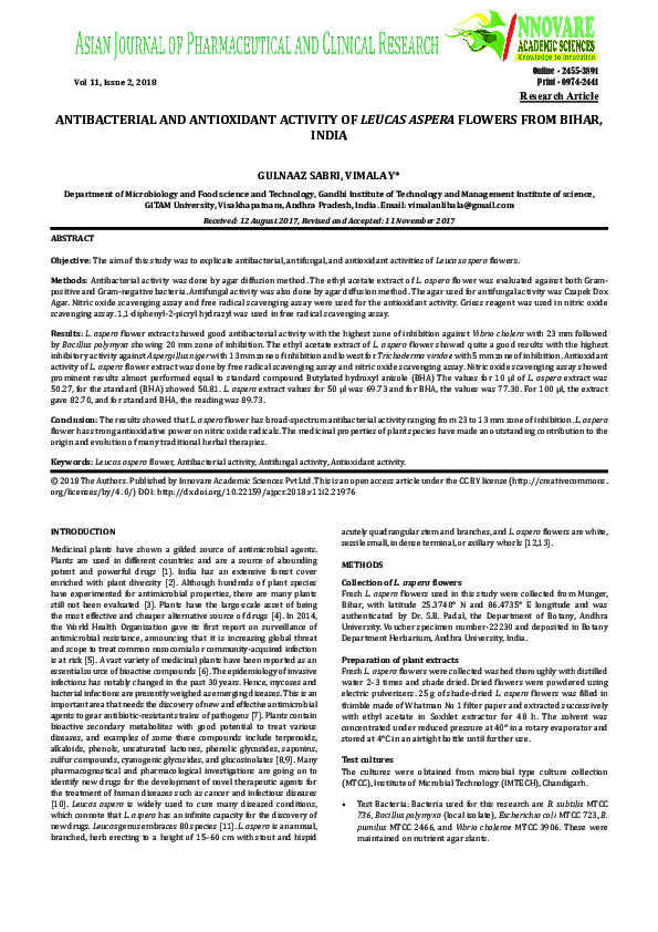 (PDF) Antibacterial and Antioxidant Activity of Leucas Aspera Flowers ...