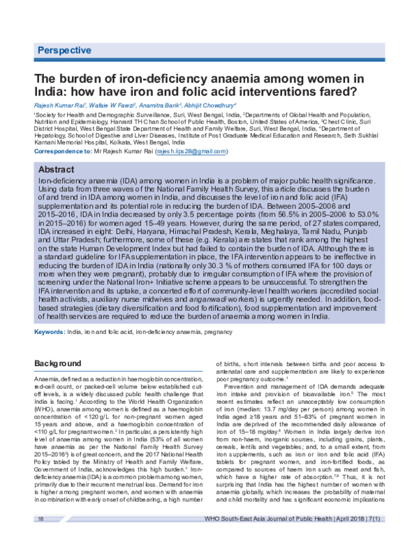 (PDF) The burden of iron-deficiency anaemia among women in India: how ...