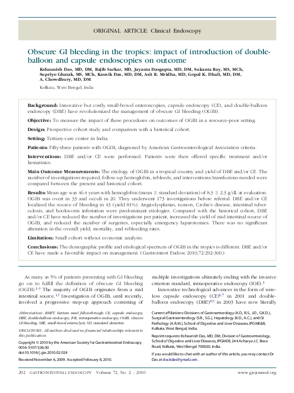 (PDF) Obscure GI bleeding in the tropics: impact of introduction of ...