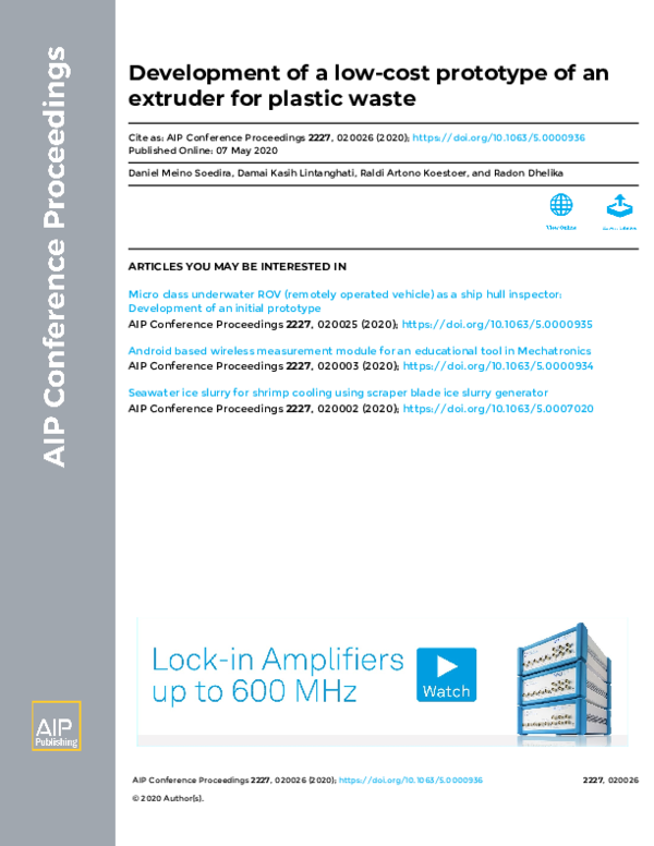 (PDF) Development of a low-cost prototype of an extruder for plastic waste