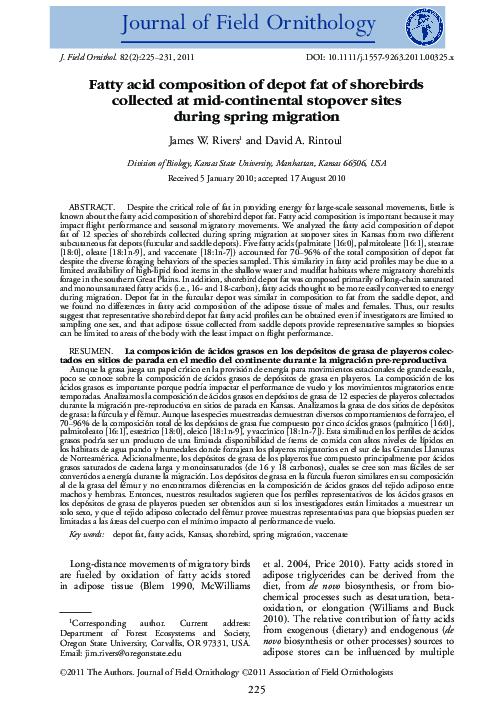(PDF) Fatty acid composition of depot fat of shorebirds collected at ...