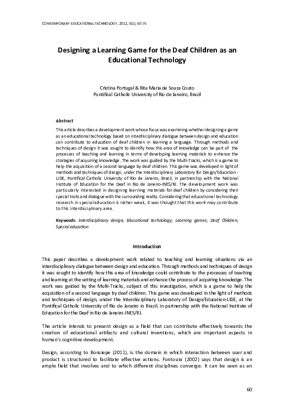 (PDF) Designing a Learning Game for the Deaf Children as an Educational ...