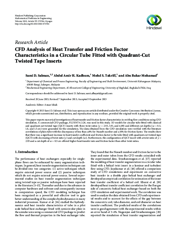(PDF) CFD Analysis of Heat Transfer and Friction Factor Characteristics ...