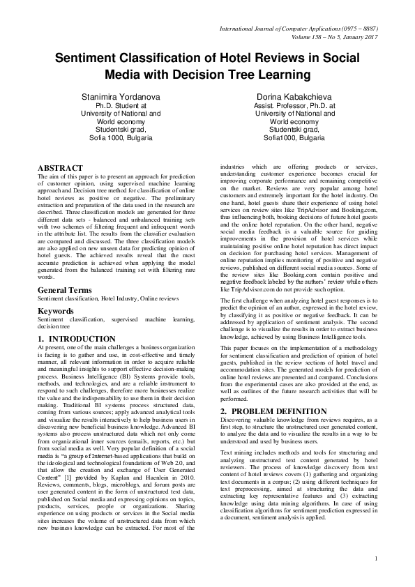 (PDF) Sentiment Classification of Hotel Reviews in Social Media with ...