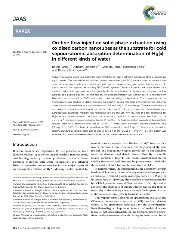 (PDF) On-line flow injection solid phase extraction using oxidised ...