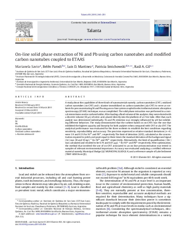 (PDF) On-line solid phase extraction of Ni and Pb using carbon ...