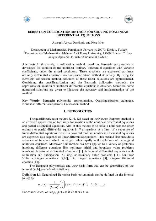 (PDF) Bernstein Collocation Method for Solving Nonlinear Fredholm ...