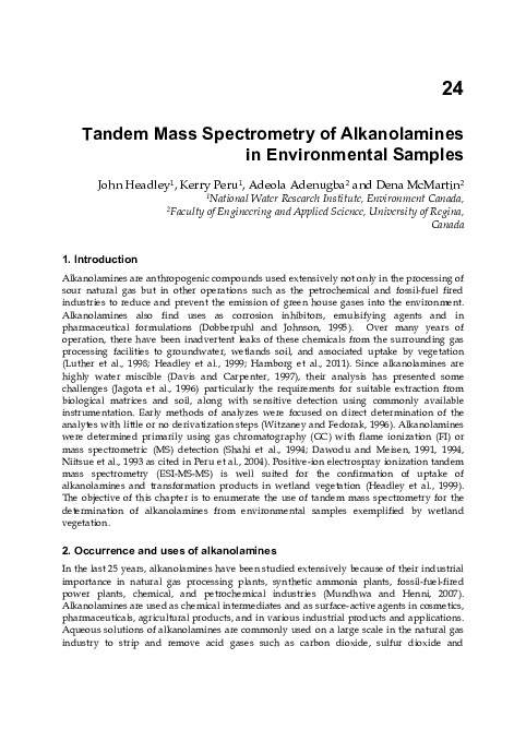 (PDF) Tandem Mass Spectrometry of Alkanolamines in Environmental Samples