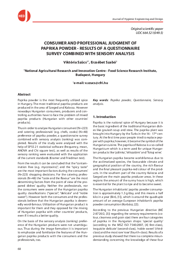 (PDF) Consumer and professional judgement of paprika powder Results