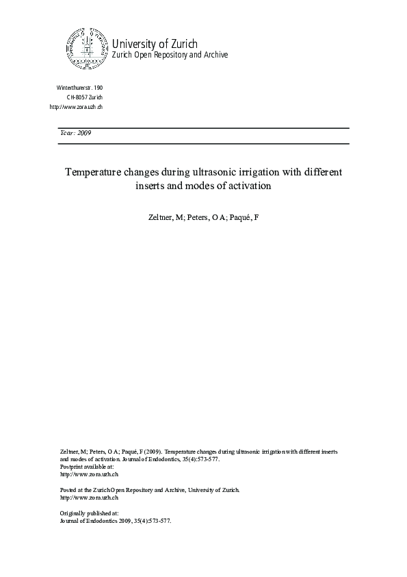 (PDF) Temperature changes during ultrasonic irrigation with different ...