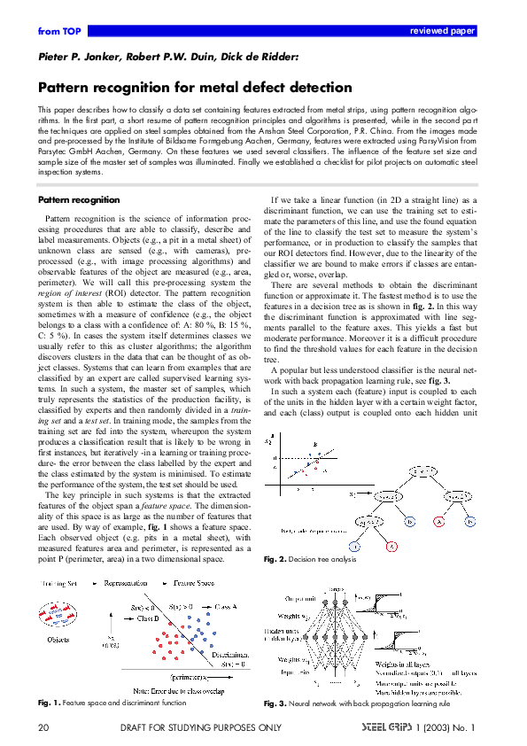 (PDF) Pattern recognition for metal defect detection