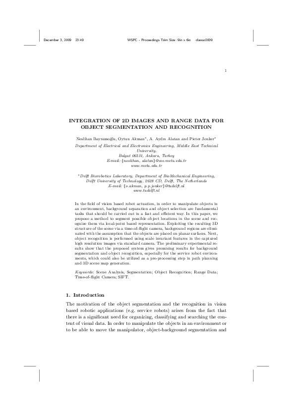 (PDF) Integration of 2D Images and Range Data for Object Segmentation ...