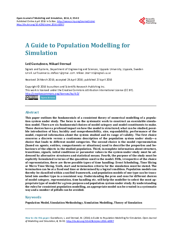 (PDF) A Guide to Population Modelling for Simulation