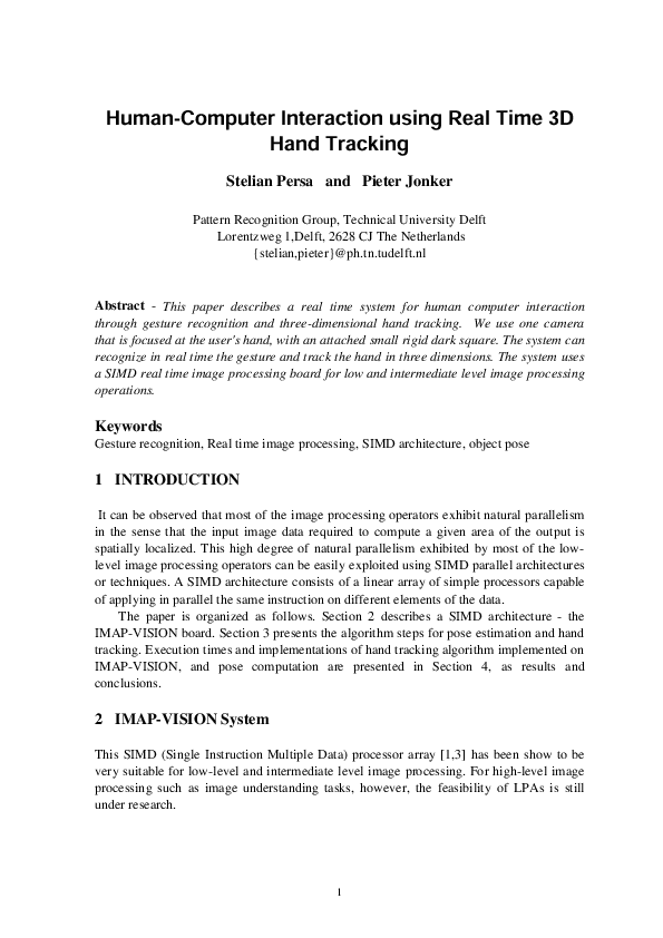 (PDF) Human-computer interaction using real-time 3D hand tracking