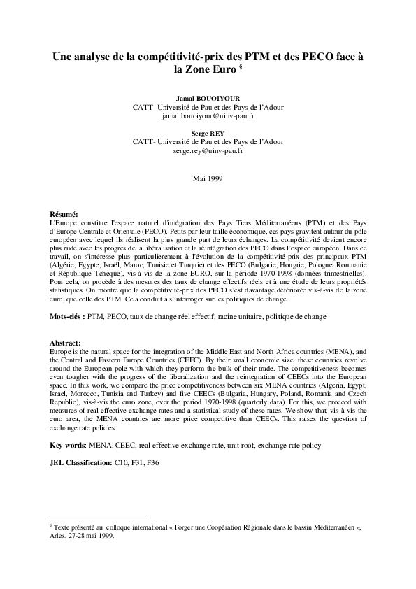 (PDF) Une analyse de la compétitivité-prix des PTM et des PECO face à ...