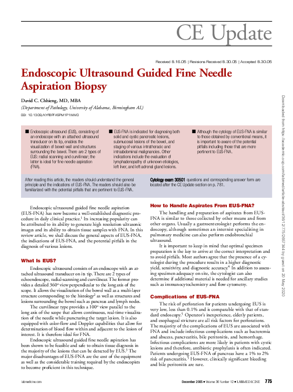 (PDF) Endoscopic ultrasound guided fine needle aspiration biopsy in the ...