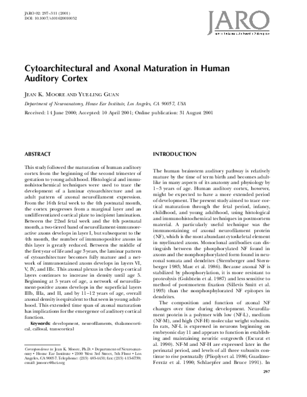 (PDF) Cytoarchitectural and Axonal Maturation in Human Auditory Cortex