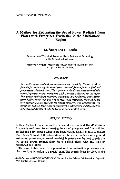 (PDF) A method for estimating the sound power radiated from plates with ...